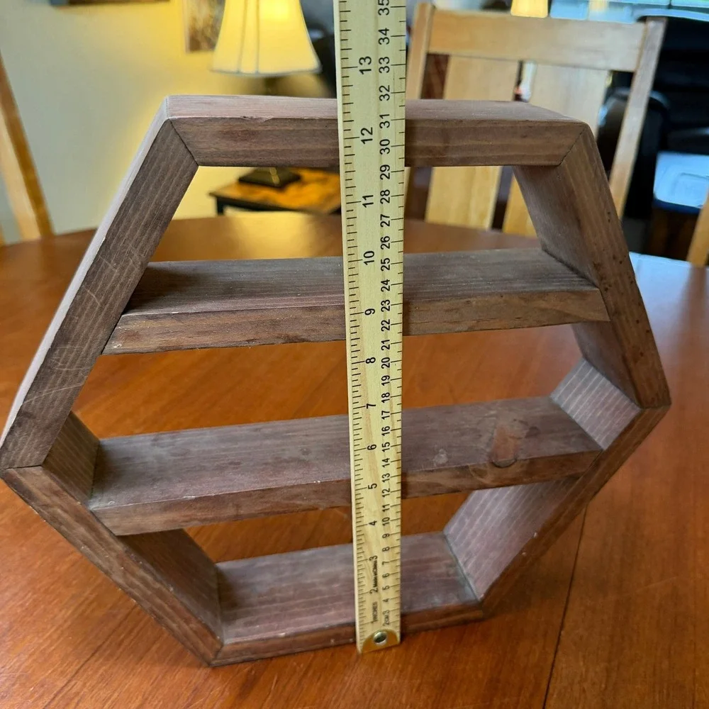 Vintage Wooden Hexagon Floating Shelf Rustic Trinkets Cottagecore Boho Granny